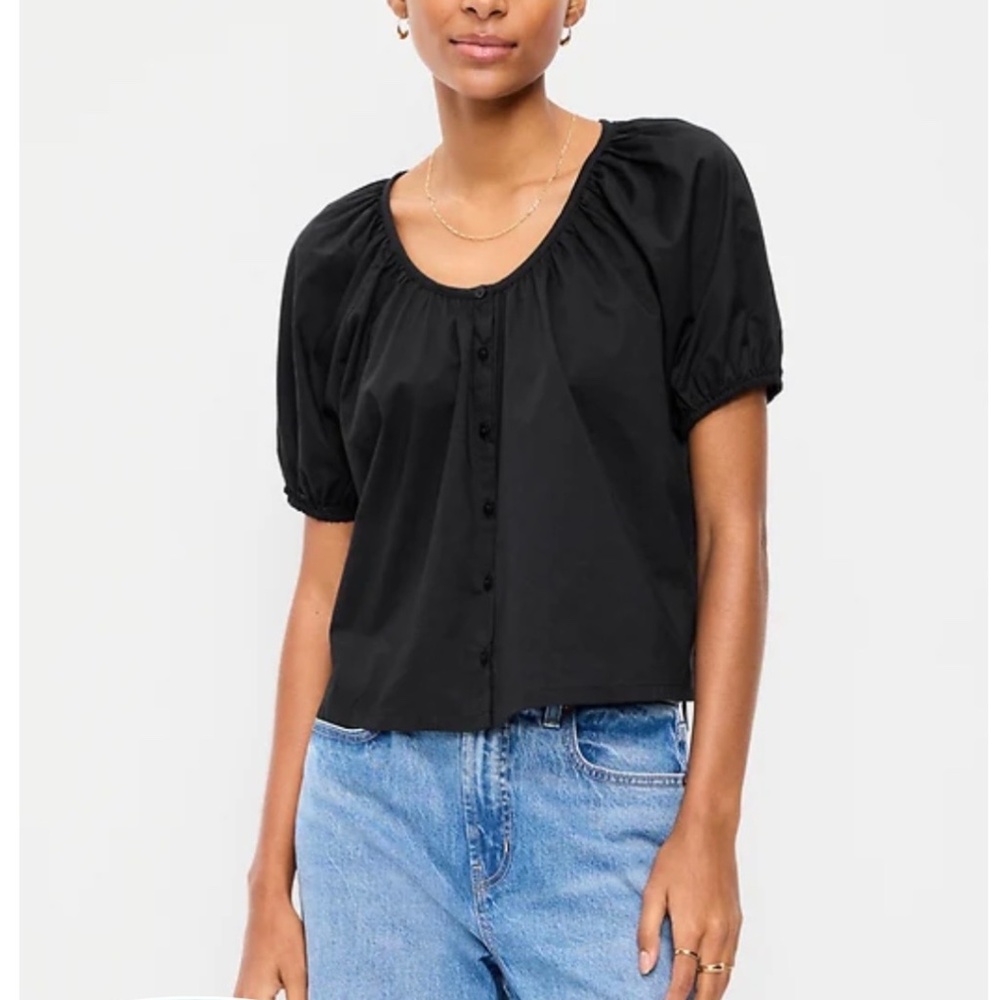 NWT new Old Navy black cotton airy button down top shirt size L TALL
